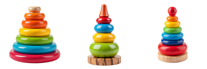 Brightly Colored Wooden Stacking Toys Displaying Unique Designs