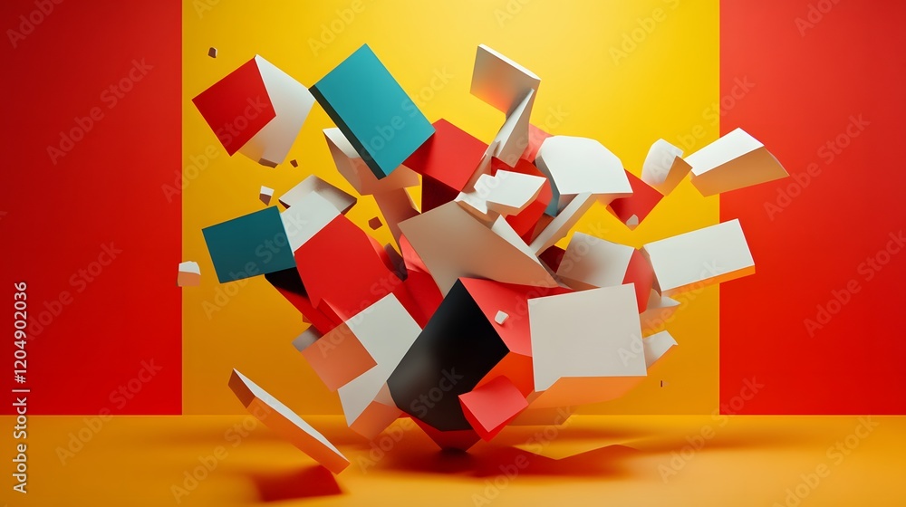Poster dynamic colorful explosion of geometric shapes in studio abstract art vibrant background creative vi