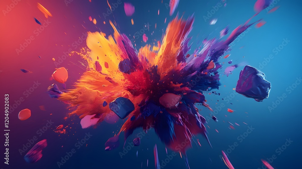 Poster dynamic color explosion art digital realm abstract design vibrant environment close-up view creative