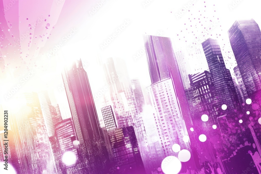 Poster vibrant futuristic cityscape background with abstract elements and soft gradient in shades of pink a
