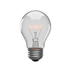 A 3D illustration of a transparent glass lightbulb with glowing orange filaments isolated on a white background