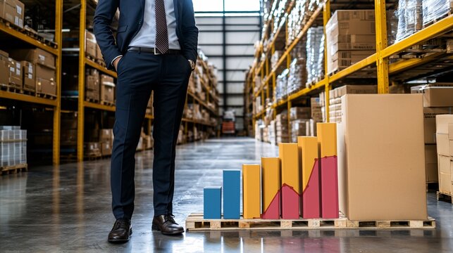 Businessman Analyzing Growth in Warehouse Environment