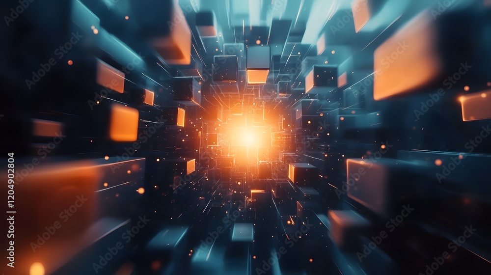 Poster dynamic energy flowing through digital cubes virtual space abstract artwork futuristic environment a