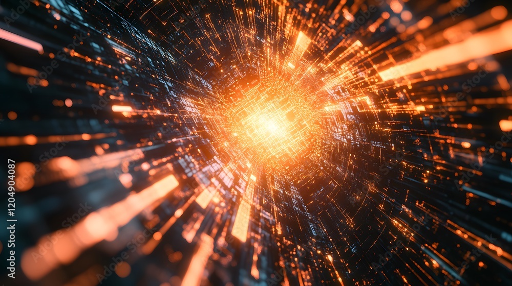 Poster dynamic energy burst digital realm abstract visualization high-tech environment close-up view concep