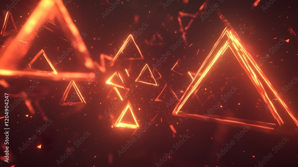 Poster dynamic orange triangles in motion abstract art digital environment vibrant colors close-up view vis