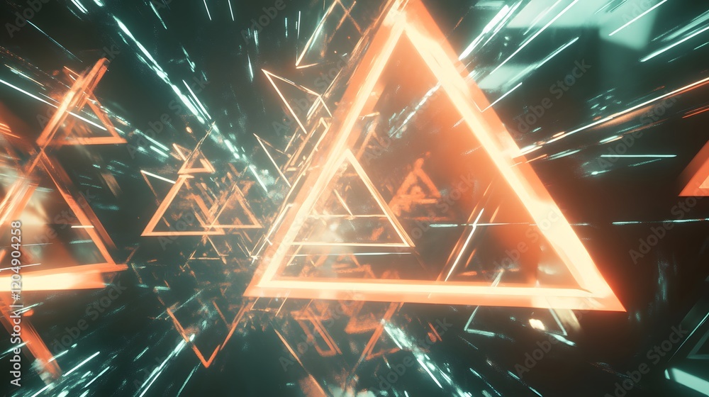 Poster dynamic motion of geometric triangles in a futuristic digital environment abstract visuals engaging 