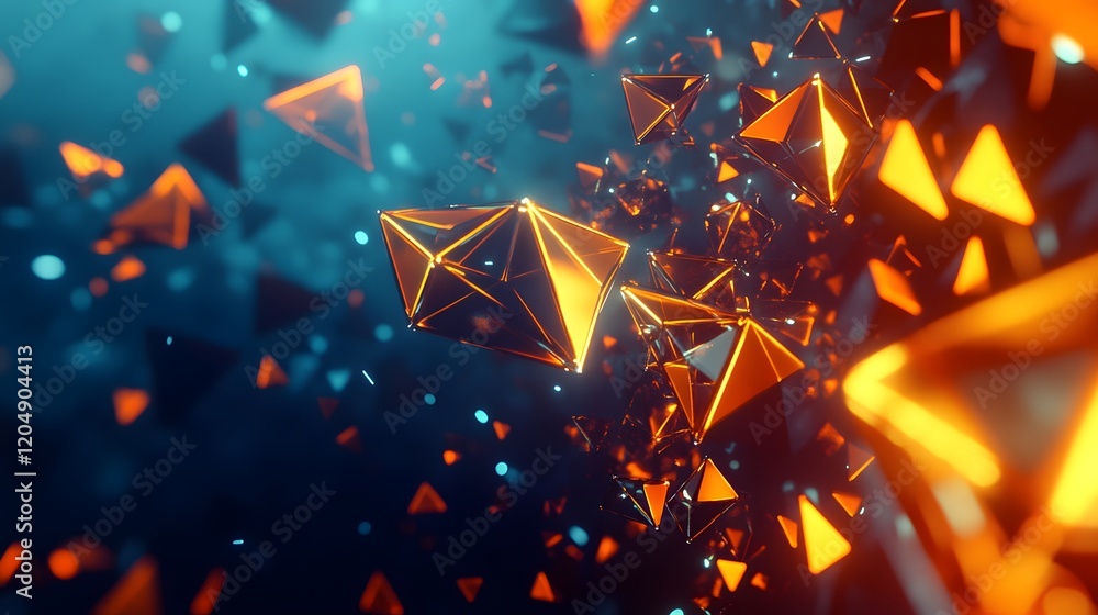 Poster dynamic 3d crystal shapes abstract digital space visual art vibrant environment high-tech viewpoint 