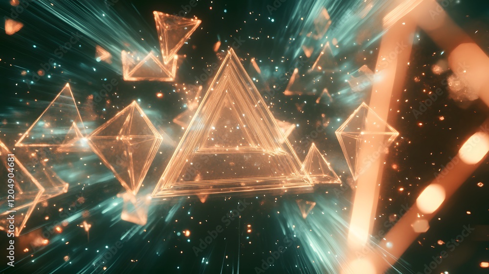 Poster explosive light show featuring geometric shapes and patterns digital space visual art abstract envir