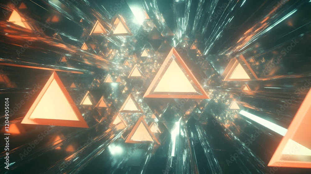 Poster dynamic triangular patterns in a futuristic space environment abstract visual art digital animation 