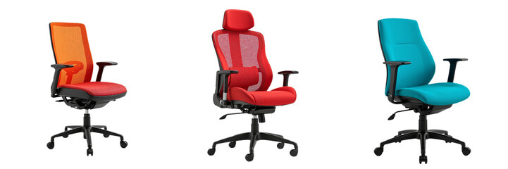 Ergonomic Office Chairs Displayed in Orange, Red, and Teal Colors