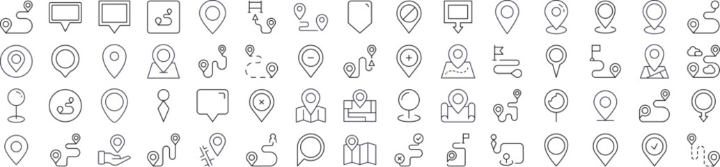 Map Pin Line Icon Pack. Minimalistic Linear Pictogram for Web and Graphic Design, Apps, Banners, Social Network and Cards
