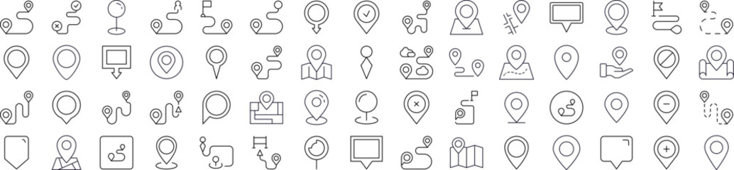 Set of Line Icons of Map Pin. Minimalistic Linear Pictogram for Web and Graphic Design, Apps, Banners, Social Network and Cards