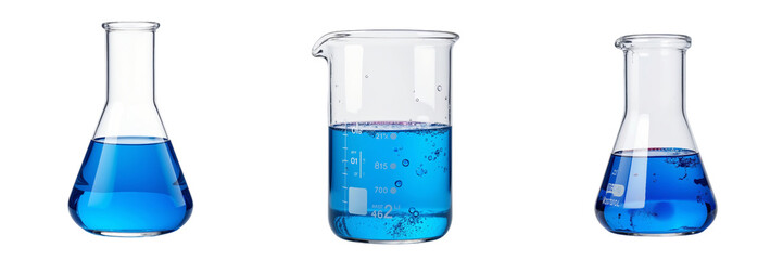 Glass Laboratory Flasks Holding Organic Blue Liquid