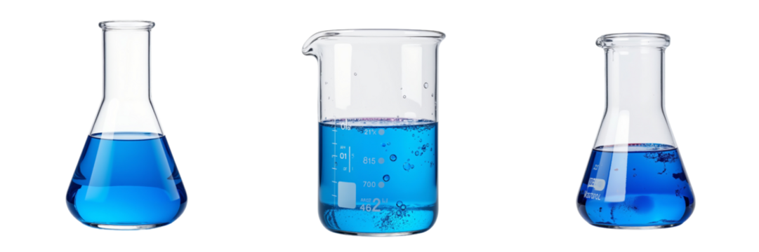 Glass Laboratory Flasks Holding Organic Blue Liquid