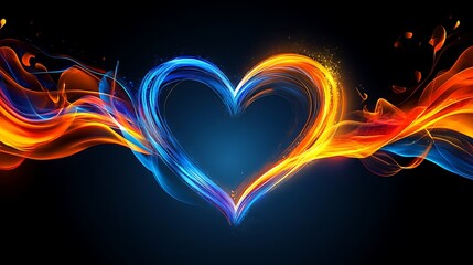 Fiery Blue And Orange Heart Shaped Abstract Art