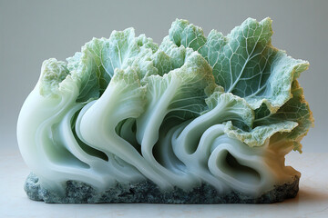 Abstract Sculpture of a Cabbage in Jade