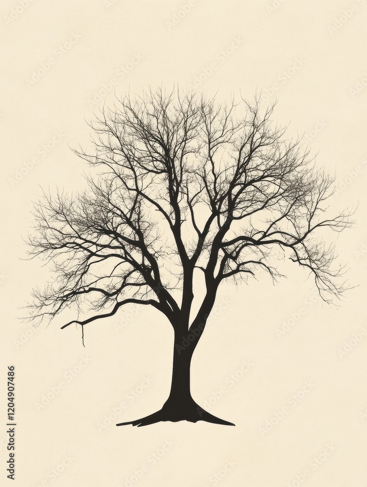 Leinwandbilder Silhouette of a leafless tree against a pale background in a serene and minimalistic setting. Generative AI