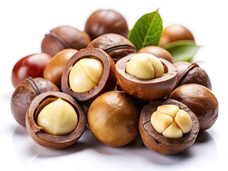 Macadamia Nuts Isolated White Background - High Resolution Food Photography Stock Image