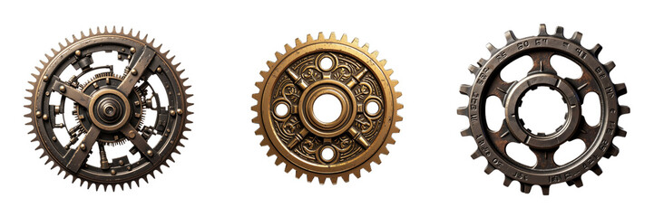Intricate Gears Showcase Mechanisms in Bronze, Gold, and Gray