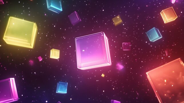 Floating colorful cubes in a cosmic space environment digital art animation abstract universe concept