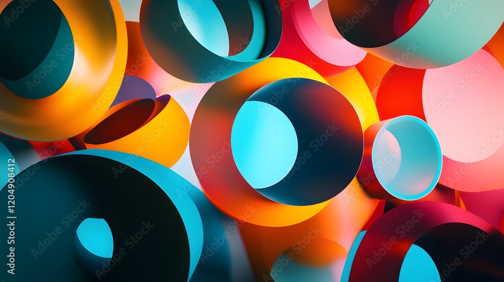 Poster dynamic colorful circles abstract art digital design studio setting close-up vibrant composition