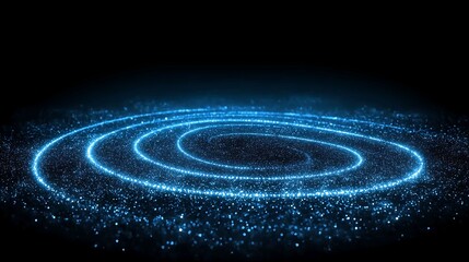 Abstract Blue Glitter Spiral on Black Background