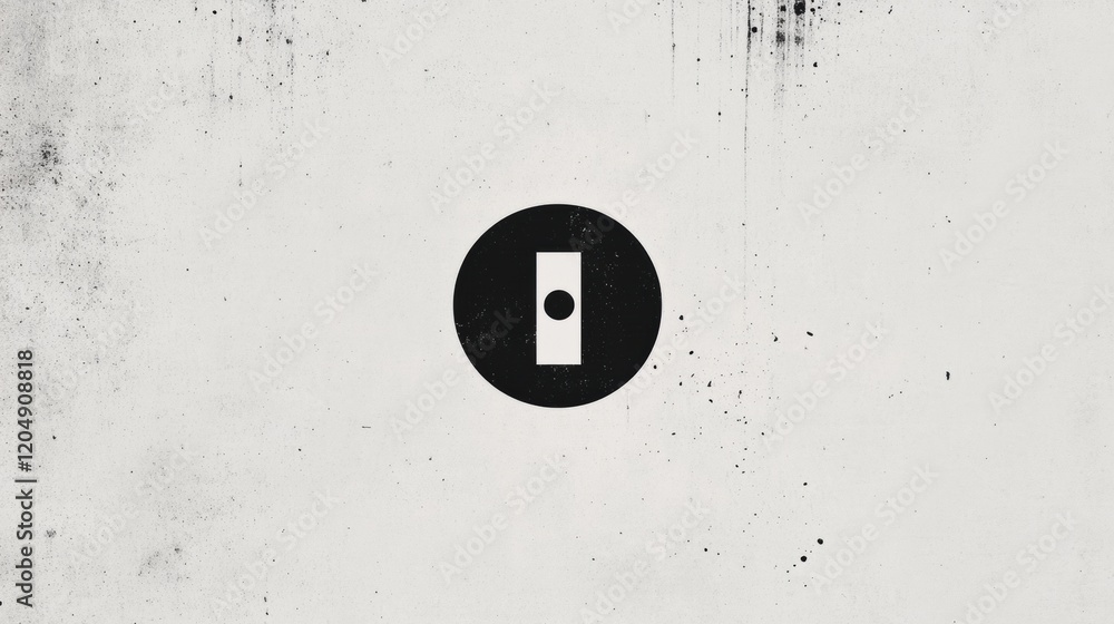 Poster minimalist black circle design with a central dot on a textured white background conveys contemporar