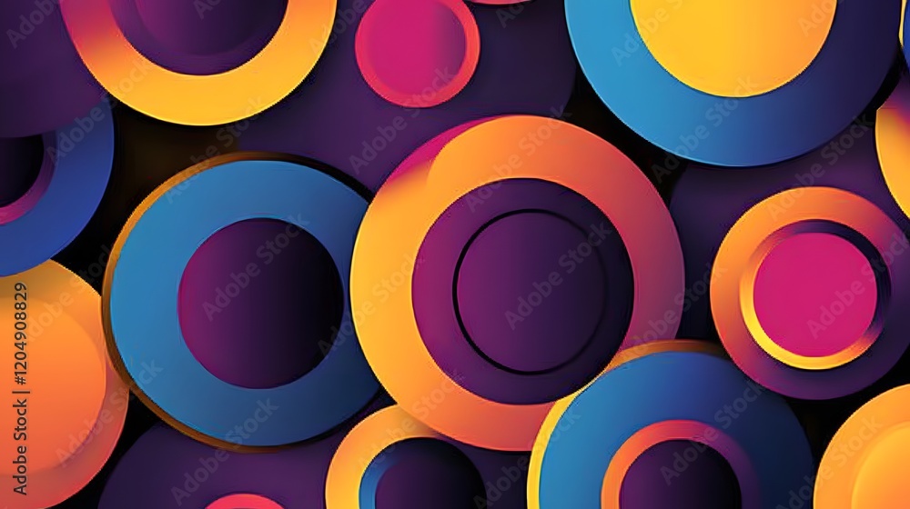 Poster dynamic circular patterns in vibrant colors abstract design digital art studio setting close-up view