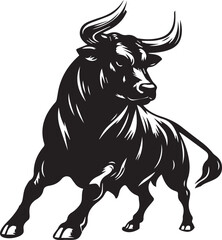 Big Bull looking dangerous with big horn and angry strong bull vector black and white.