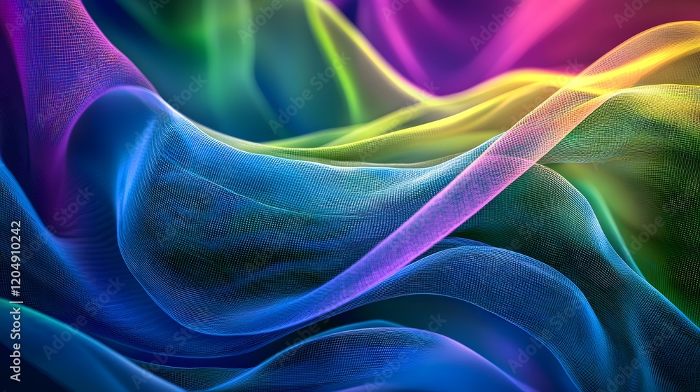 Poster vibrant fabric flow abstract art colorful textiles studio setting close-up view fluid motion design