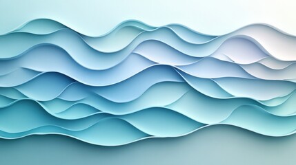 Fototapeta premium Layers of soft blue waves create a serene and calming visual effect in a minimalist design. Generative AI