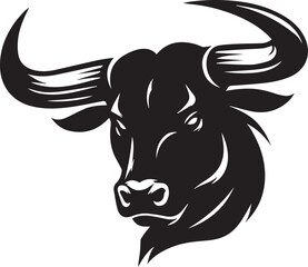 Big Bull looking dangerous with big horn and angry strong bull vector black and white.