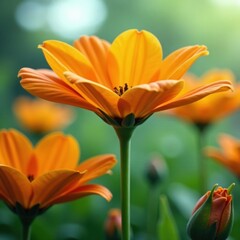 Obraz premium Orange flower petals gently swaying in the breeze, petals, garden
