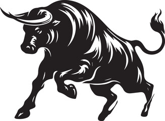 Big Bull looking dangerous with big horn and angry strong bull vector black and white.
