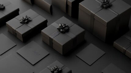 Black gifts, dark background, mockups, packaging design