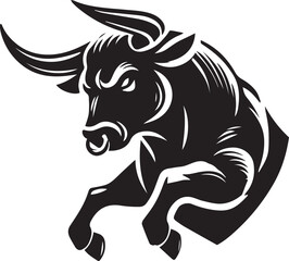Big Bull looking dangerous with big horn and angry strong bull vector black and white.
