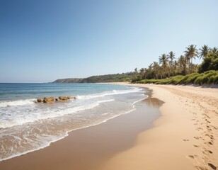 Fototapeta premium Tranquil Tropical Beach Scene with Palm Trees and Gentle Waves