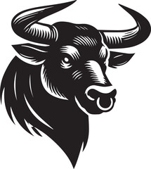 Big Bull looking dangerous with big horn and angry strong bull vector black and white.