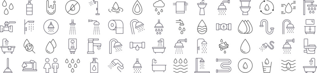 Water, Bathroom and Shower Simple Isolated Line Icons Collection. Editable Stroke. Perfect for Web Sites, Books, Cards, Apps