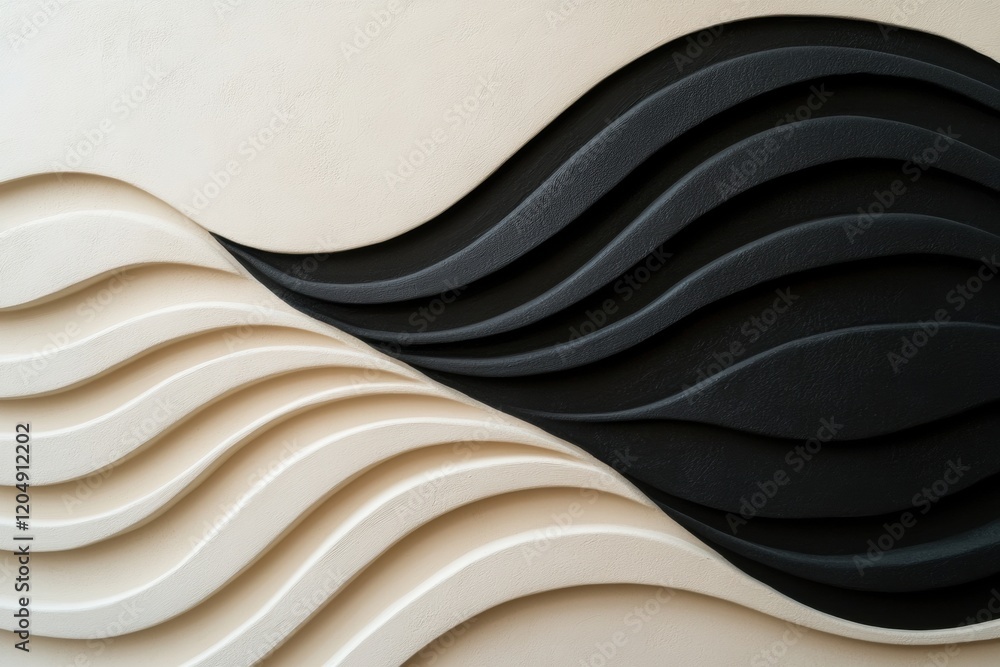 Poster Elegant wave patterns in contrasting shades create a modern aesthetic for interior decor in a minimalist space. Generative AI