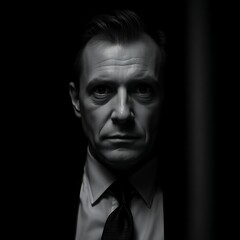 Obraz premium Monochrome portrait of a serious man in a suit.