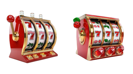 Two slot machines with a red background