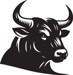 Big Bull looking dangerous with big horn and angry strong bull vector black and white.