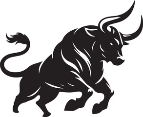 Big Bull looking dangerous with big horn and angry strong bull vector black and white.