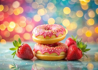 Pastel Donut Double Exposure: Minimalist Strawberry & Banana Handset Photography