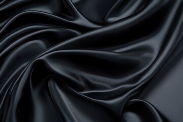 Fototapeta premium A close-up of black silk fabric with smooth flowing folds