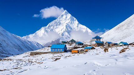 Snowy mountain village with stunning peak © SIAM