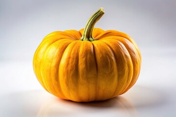 Round Yellow Pumpkin, Isolated Side View, White Background, Autumn Harvest, Fall Produce, Thanksgiving Decoration