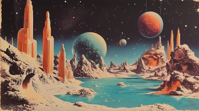 Alien Landscape in 1950s Sci Fi Comic Style