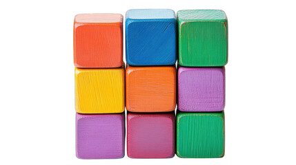 A stack of wooden blocks in a rainbow of colors